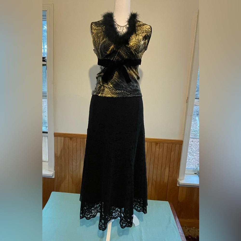 Vintage Black Lace Long Skirt: Charter Club, Sz 12